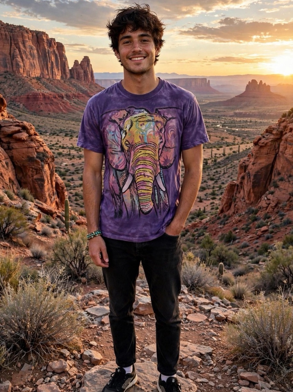 THE MOUNTAIN DEAN RUSSO ELEPHANT T-SHIRT PURPLE TIE DYE GRAPHIC TEE MENS XL